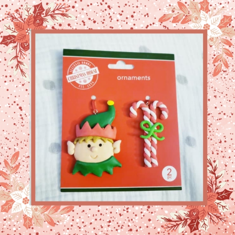 Elf and Candy Cane Ornament Set. NWT.